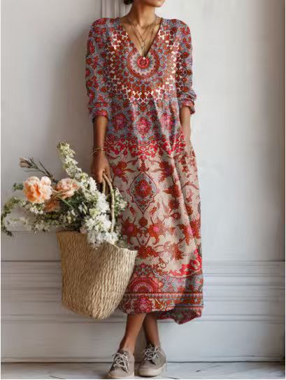 Women's Floral Paisley Print Ruched Bodycon Midi Dress