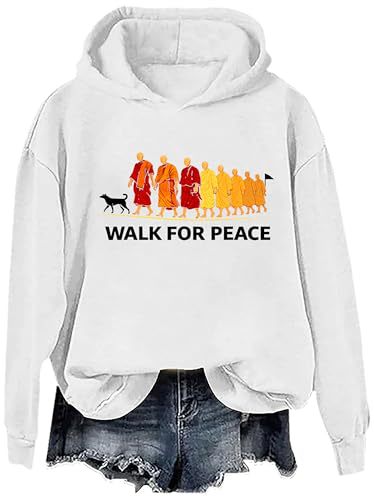 Women's Peace & Light Monk Print Casual Hoodie