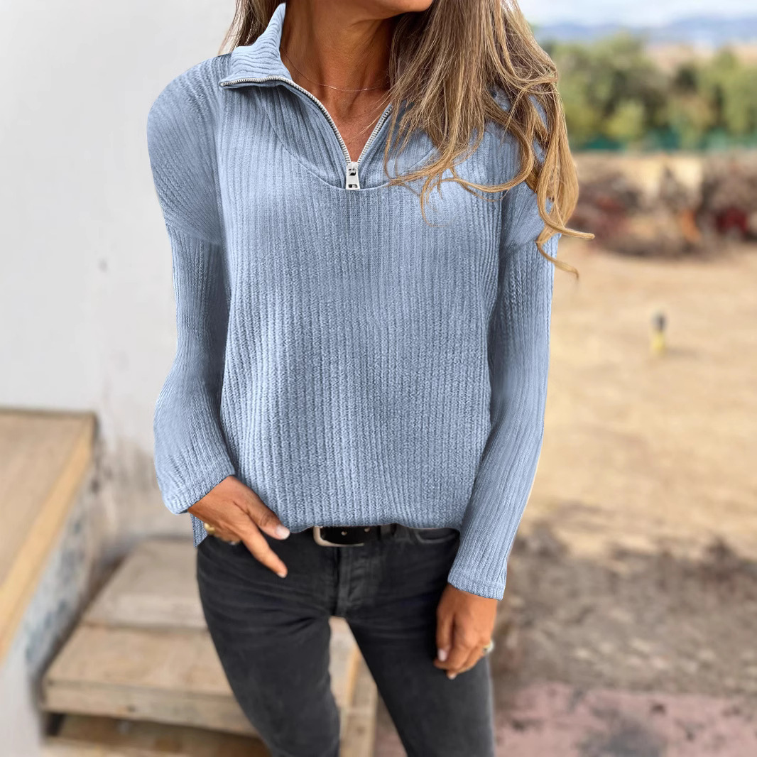 Women's Zip-Up Long-Sleeve Knit Sweater Casual Pullover