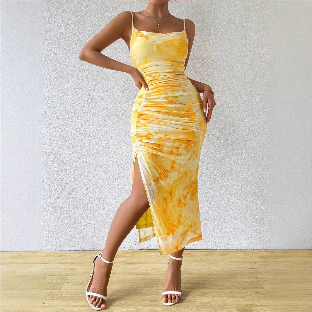 Printed High-Waist Strapless Bodycon Mermaid Dress with Slit