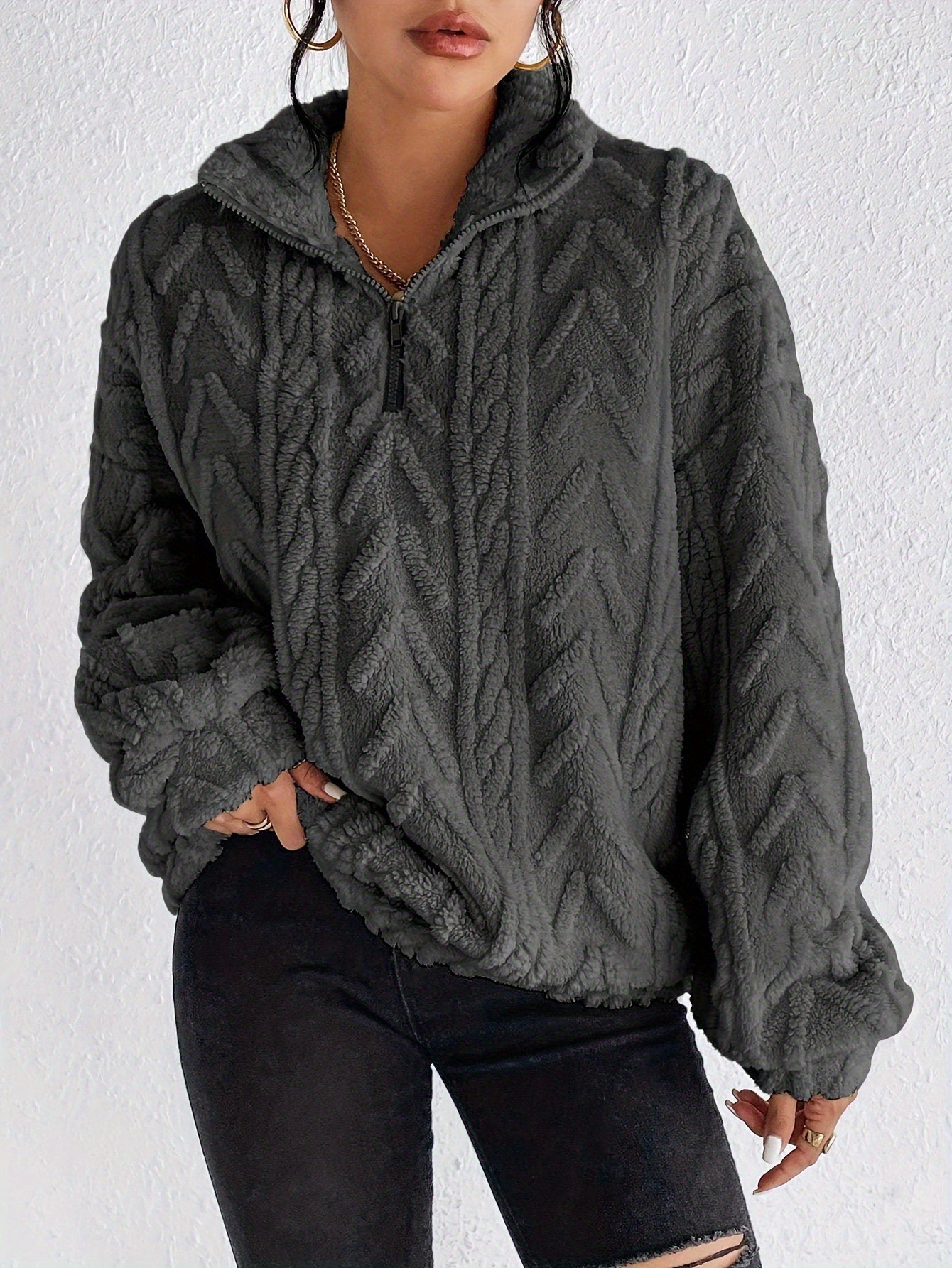 Women's Double-Sided Fleece Pullover Zip-Up Top