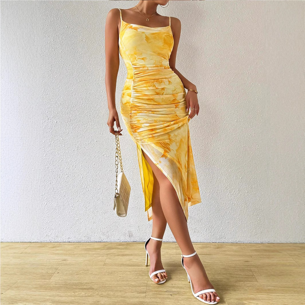 Printed High-Waist Strapless Bodycon Mermaid Dress with Slit