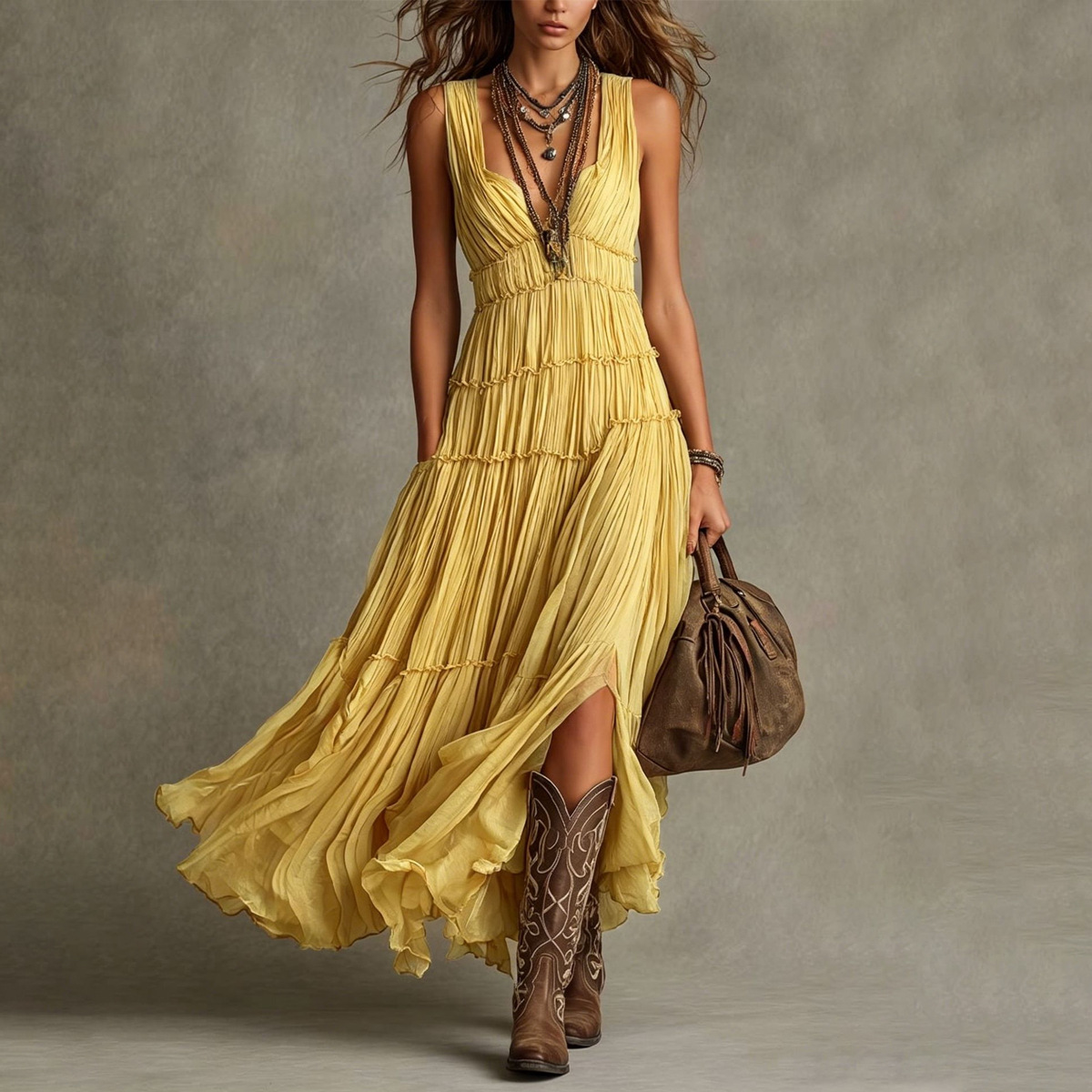 Women's Sleeveless Pleated A-Line Dress