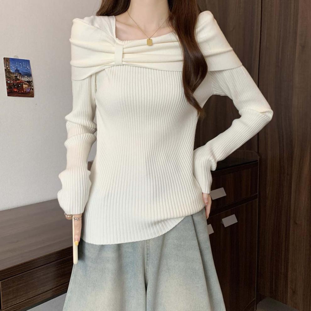 Off-Shoulder Bow Knit Sweater for Women