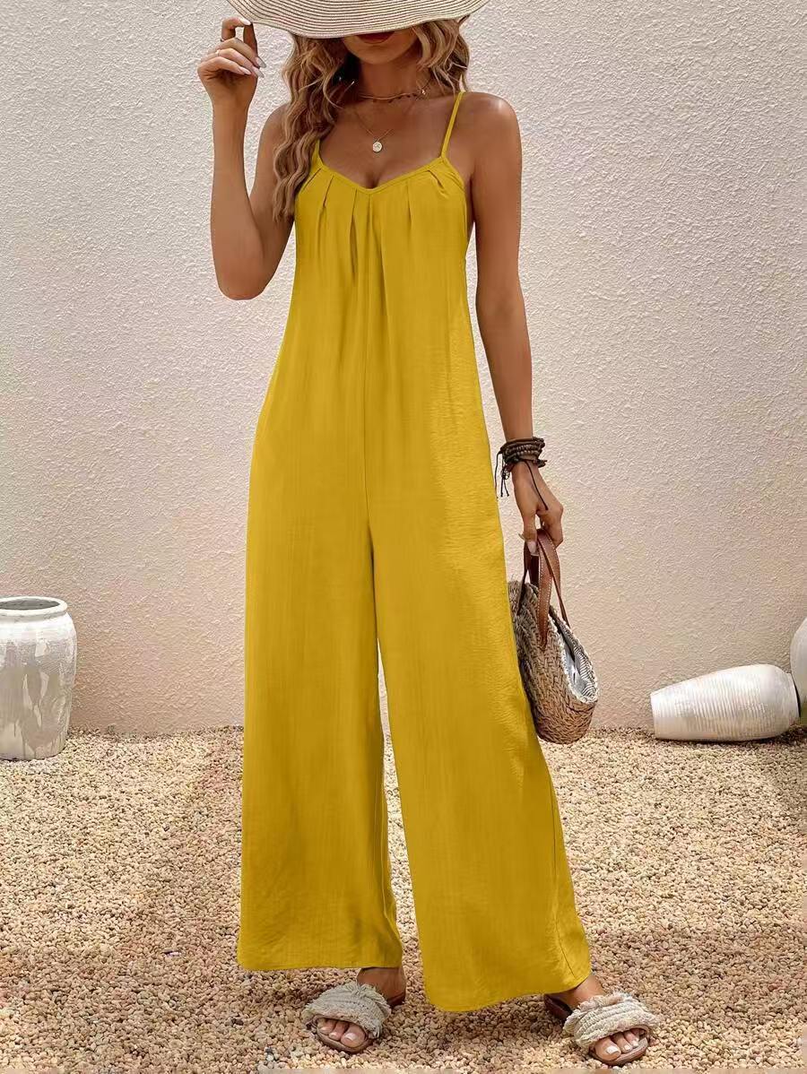 Women's Adjustable Strap Jumpsuit Solid Color Elegant Vacation
