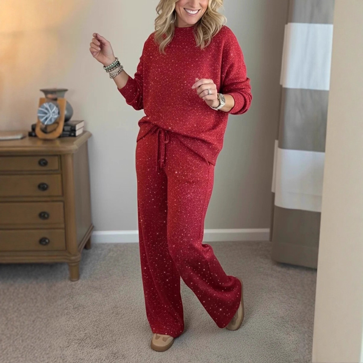 Sparkly Sequin Hoodie and Pants Set Loose Fit
