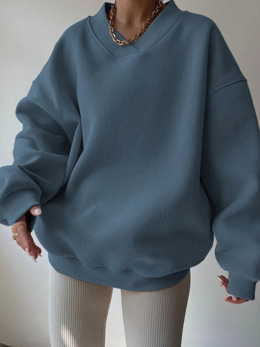Women's Casual Solid Color Long Sleeve Crewneck Sweatshirt Loose Plus Size Pullover