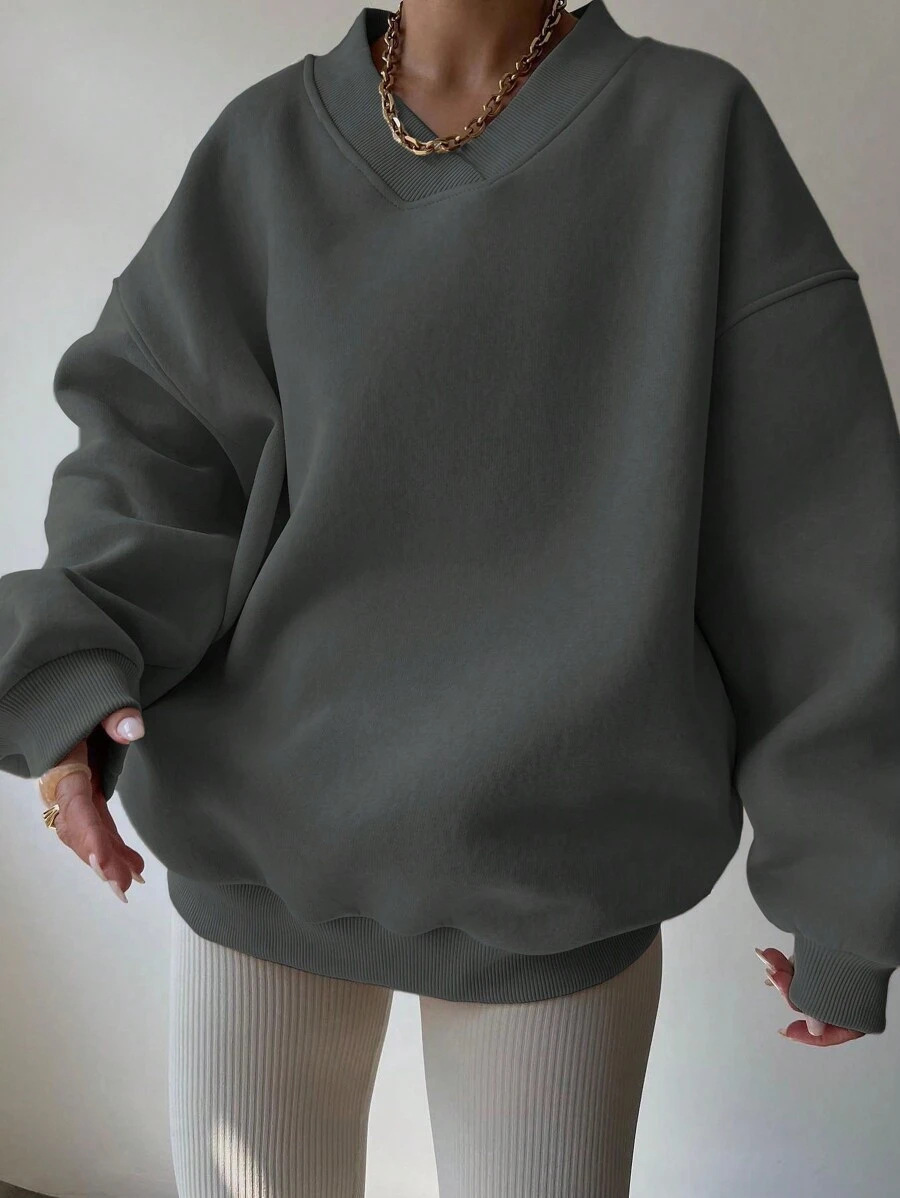 Women's Casual Solid Color Long Sleeve Crewneck Sweatshirt Loose Plus Size Pullover