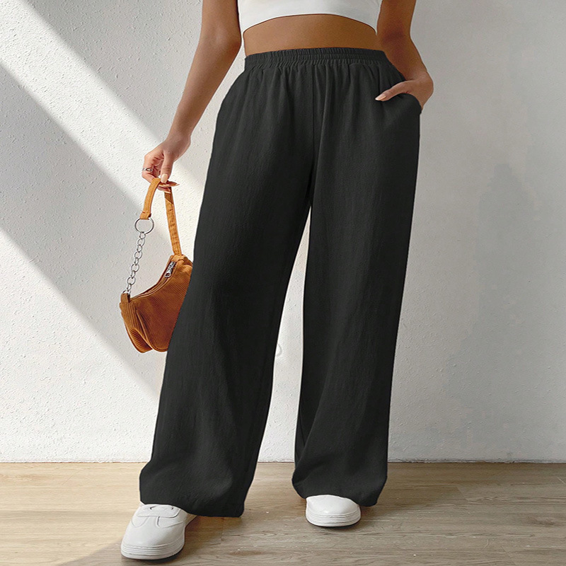 Women's Straight-Leg Wide-Leg Casual Pants Mid-Rise Solid Color