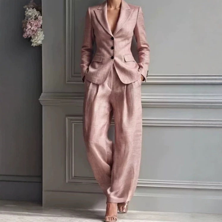 Women's Elegant Solid Color Blazer and Pants Two-Piece Set