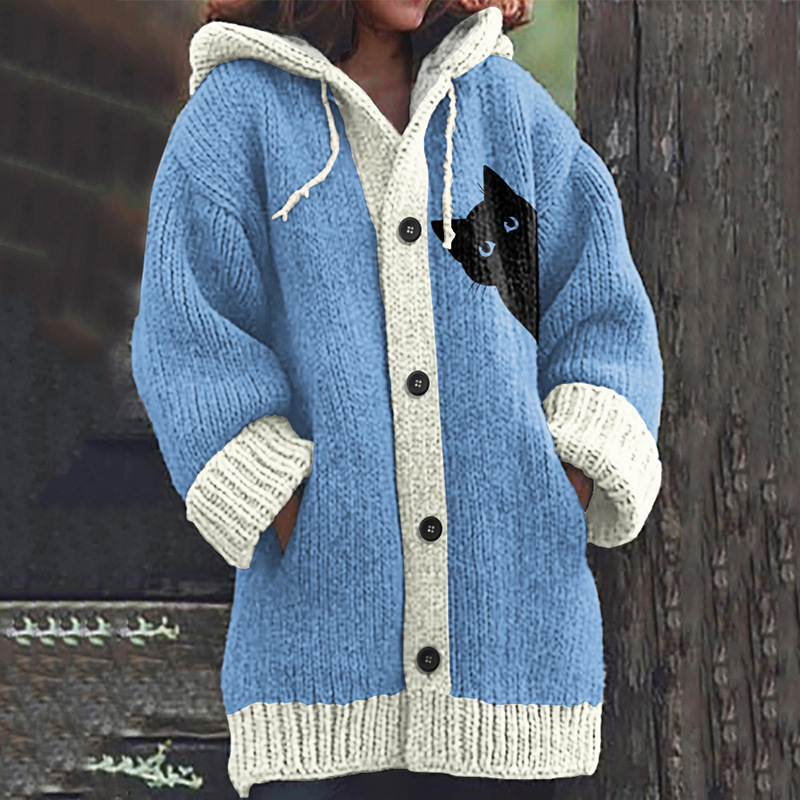 Women's Vintage Animal Print Hooded Button Cardigan