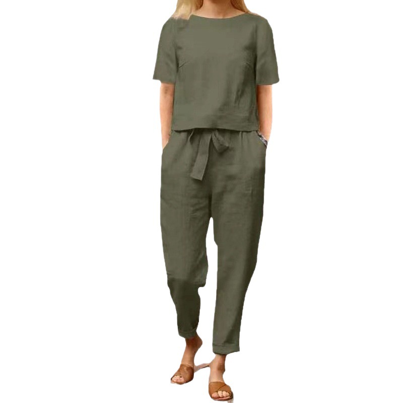 Women's Cotton Half-Sleeve Oversized Top and Pants 2-Piece Casual Set