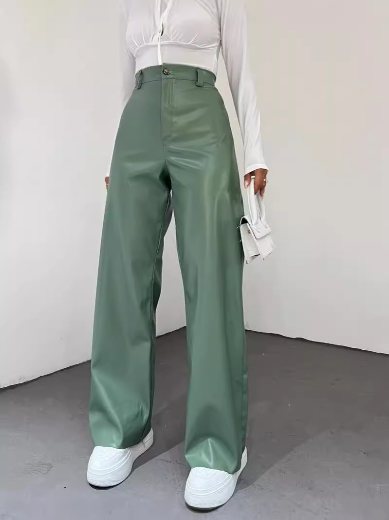 High-Waist Straight-Leg Faux Leather Pants