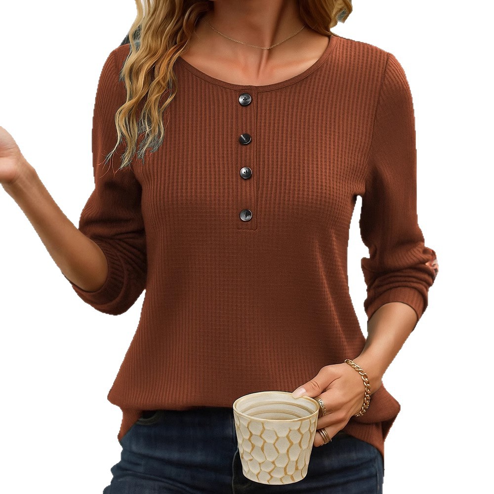 Women's Casual Loose Solid Color Long Sleeve Crewneck Pullover Top