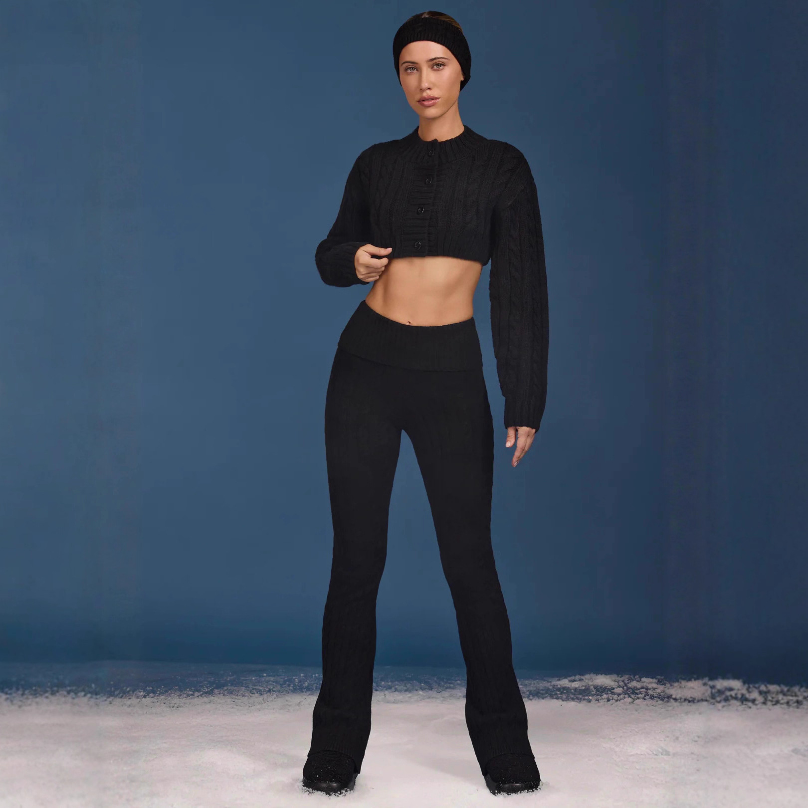 Women's Sexy Knit Crop Cardigan and Straight-Leg Pants Set