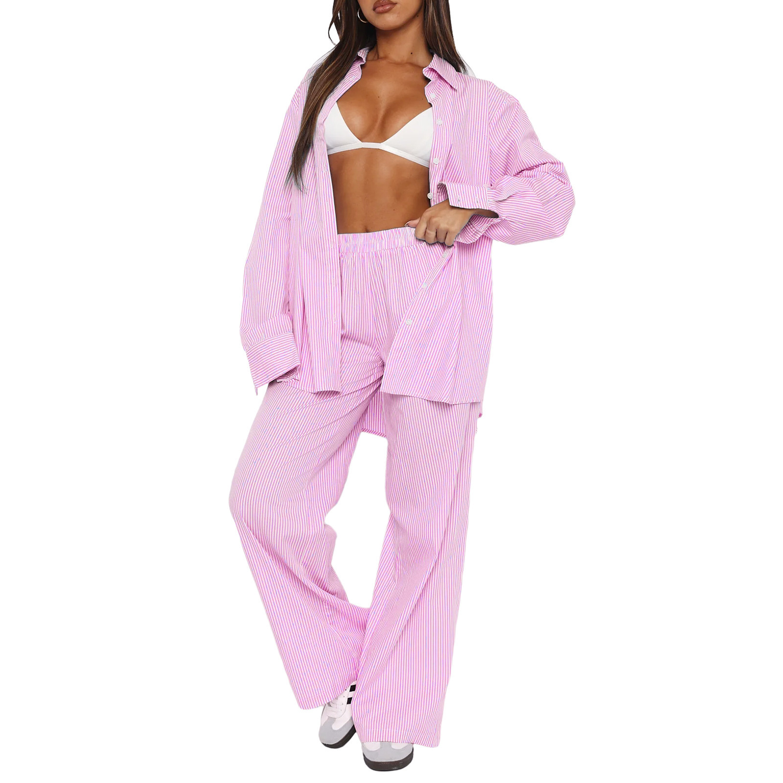 Women's Striped Wide-Leg High-Waist Casual Pants