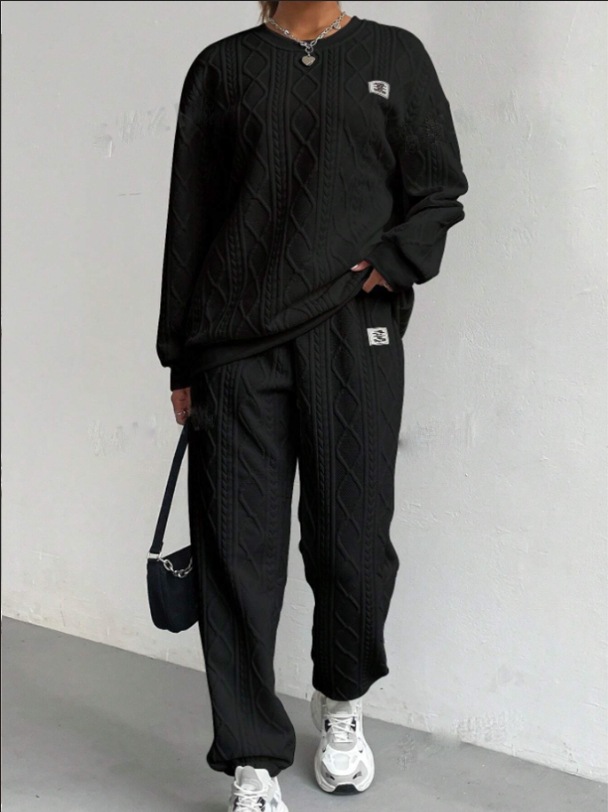 Women's Jacquard Long Sleeve Crewneck Sweatshirt and Pants Set