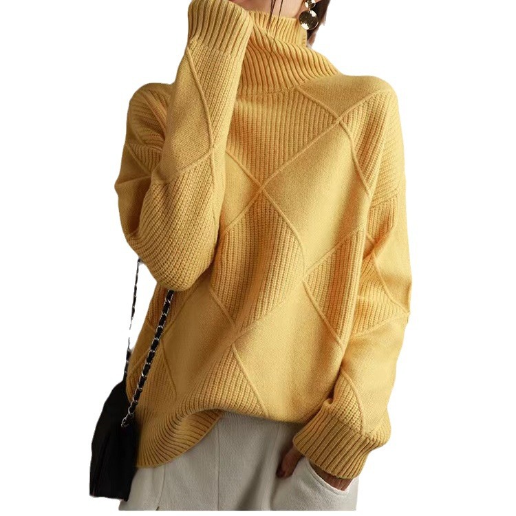 Diamond Quilted High Neck Pullover Sweater