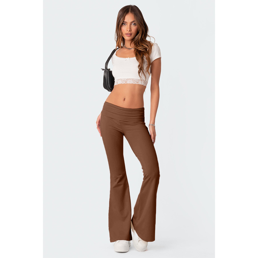 Women's Solid Color Low-Rise Flared Pants Set Slimming Casual