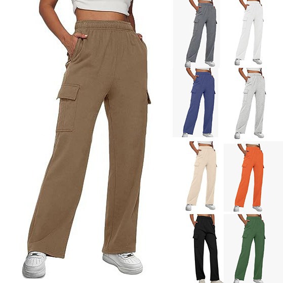 High-Waisted Wide-Leg Cargo Pants for Women, Loose Straight-Leg Casual Trousers