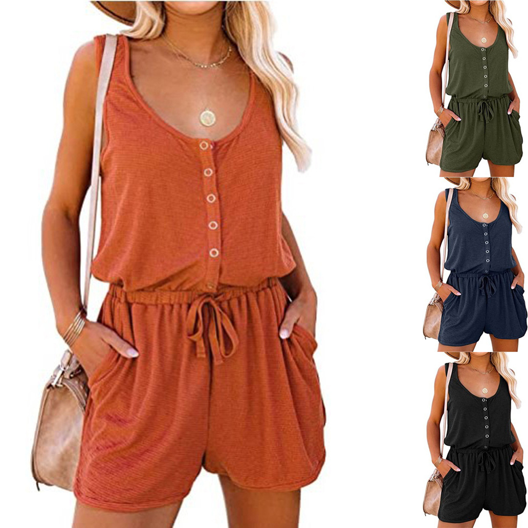 Women's Sleeveless Wide-Leg Romper with Tie Waist