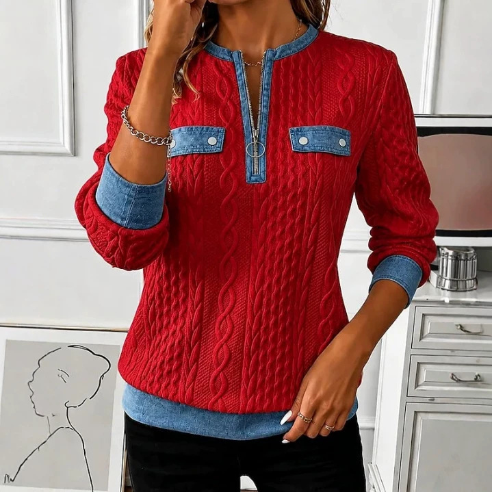 Solid Print Half-Zip Hoodie for Women