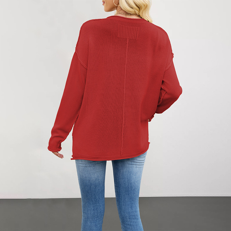 Women's Solid Crewneck Knit Pullover Sweater Loose Fit