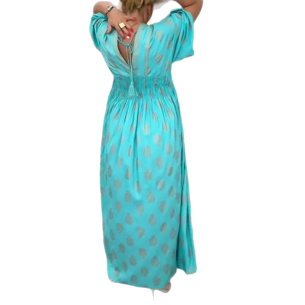 Women's Floral Print V-Neck Drawstring Waist Maxi Dress