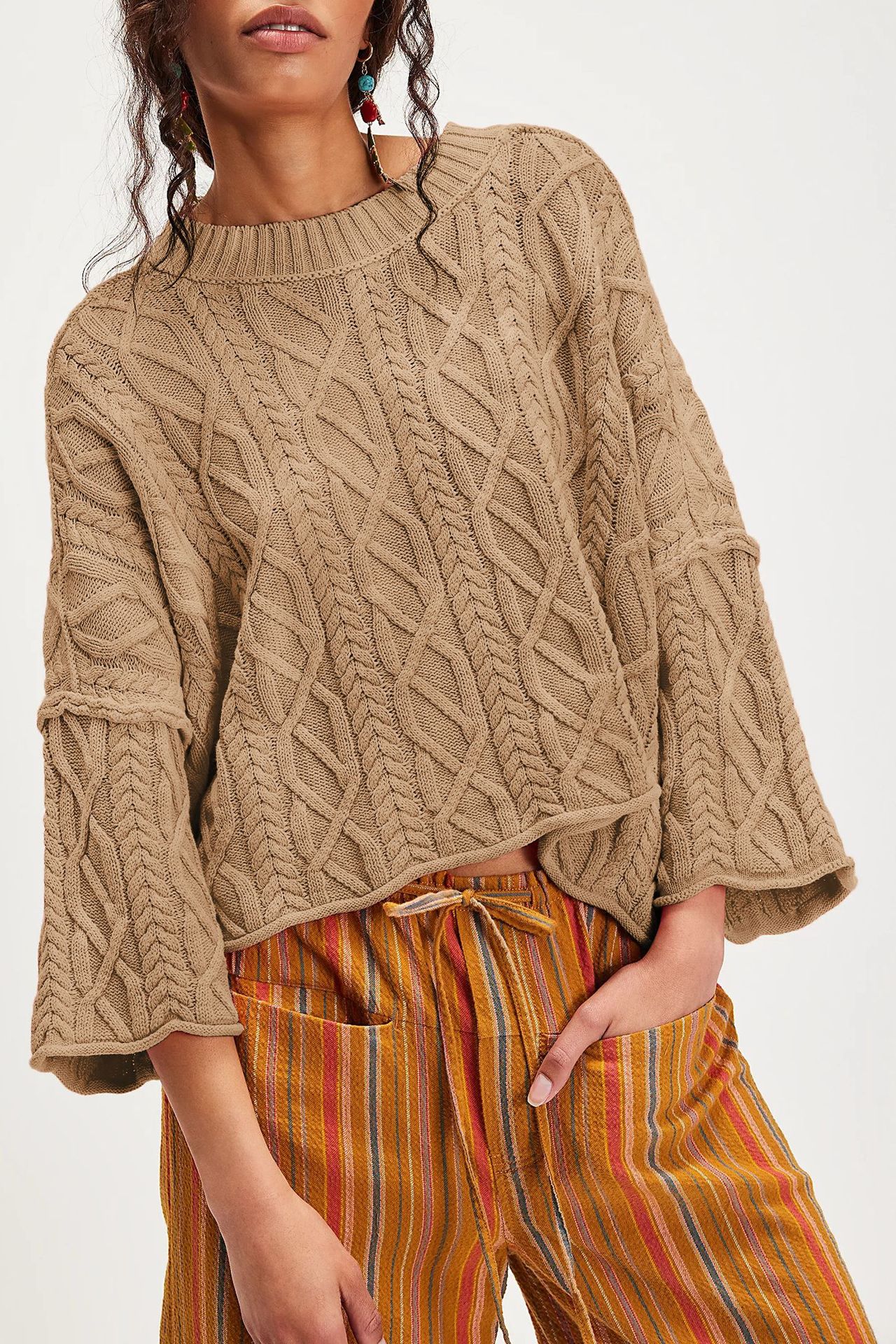 Women's Cropped Crewneck Knit Sweater