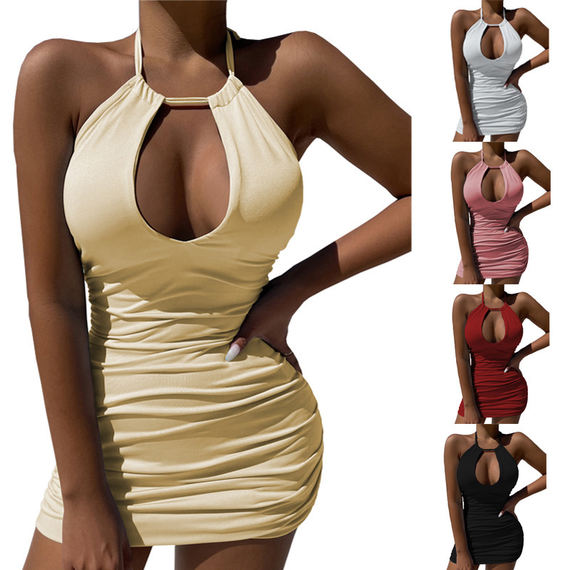 Women's Halter Tie-Back Cutout Ruched Bodycon Dress