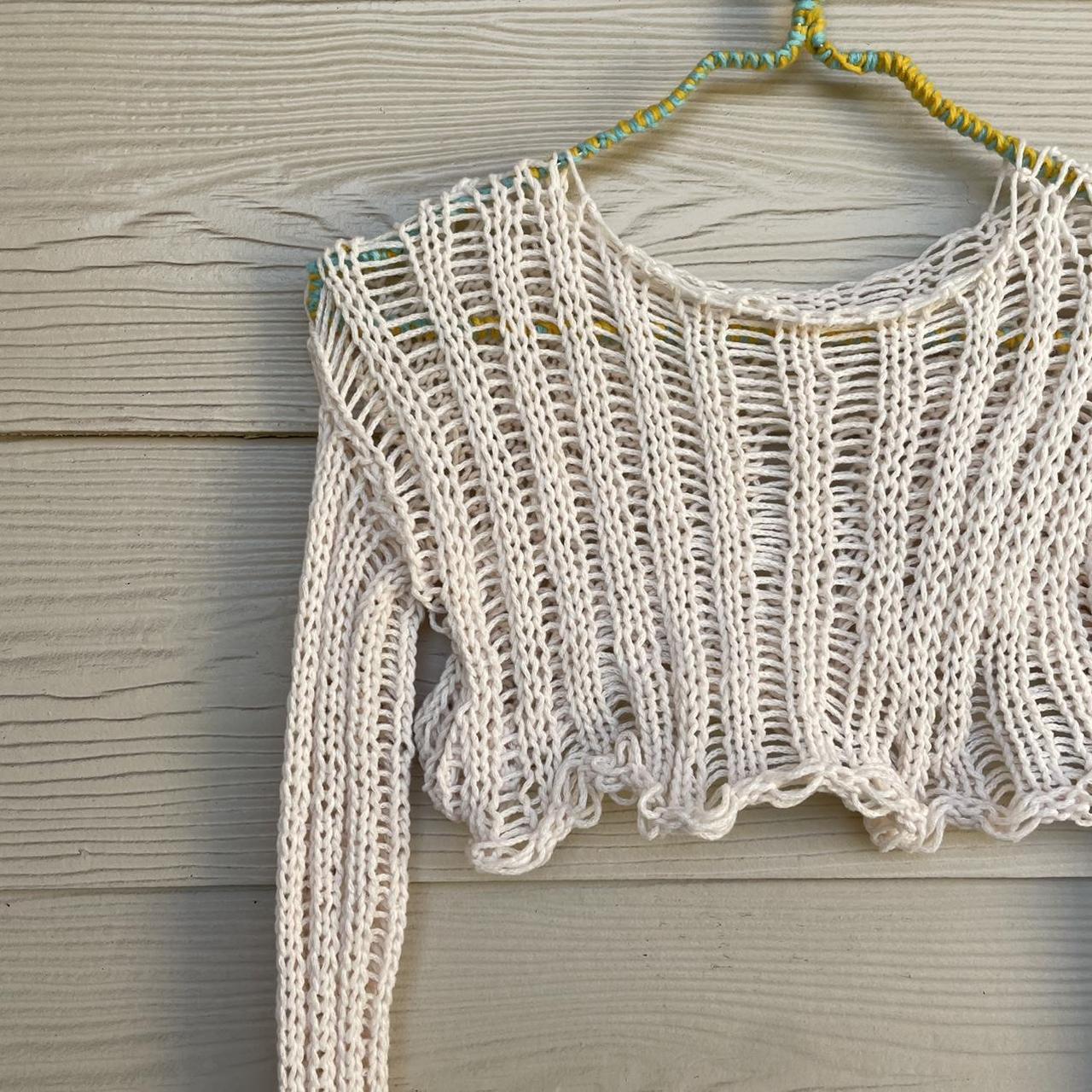 Sexy Crochet Knit Crop Top Crew Neck Long Sleeve