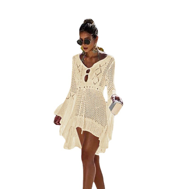 Women's Openwork Knit Flare-Sleeve Midi Dress