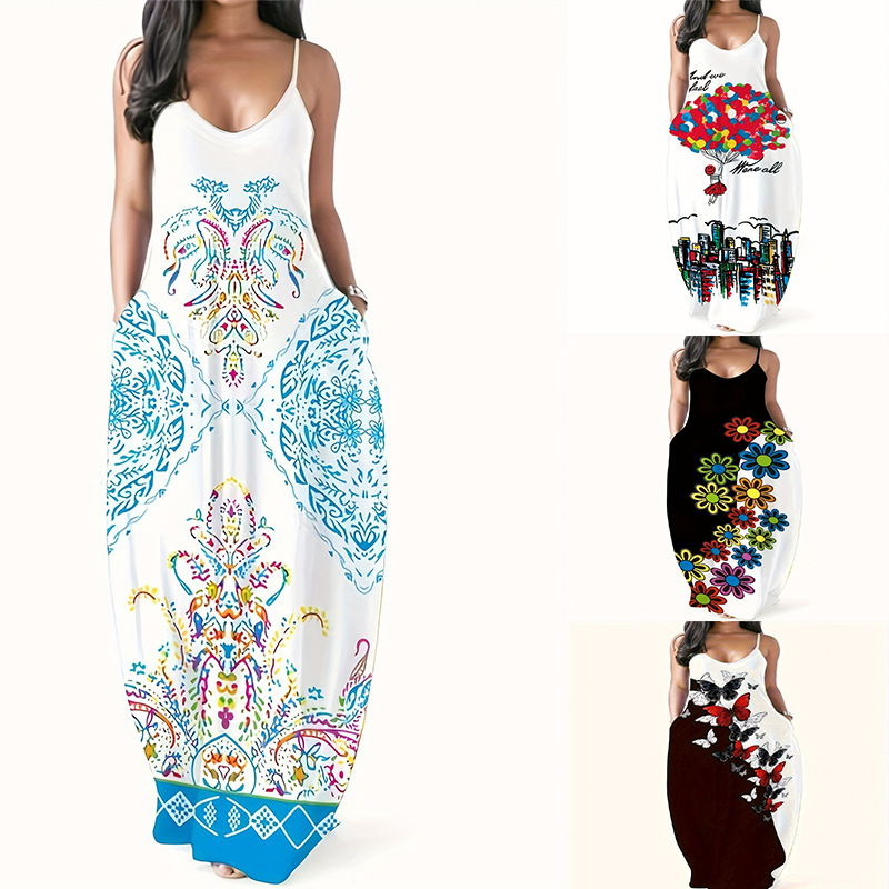 Women's Summer Sleeveless Printed Maxi Dress Polyester