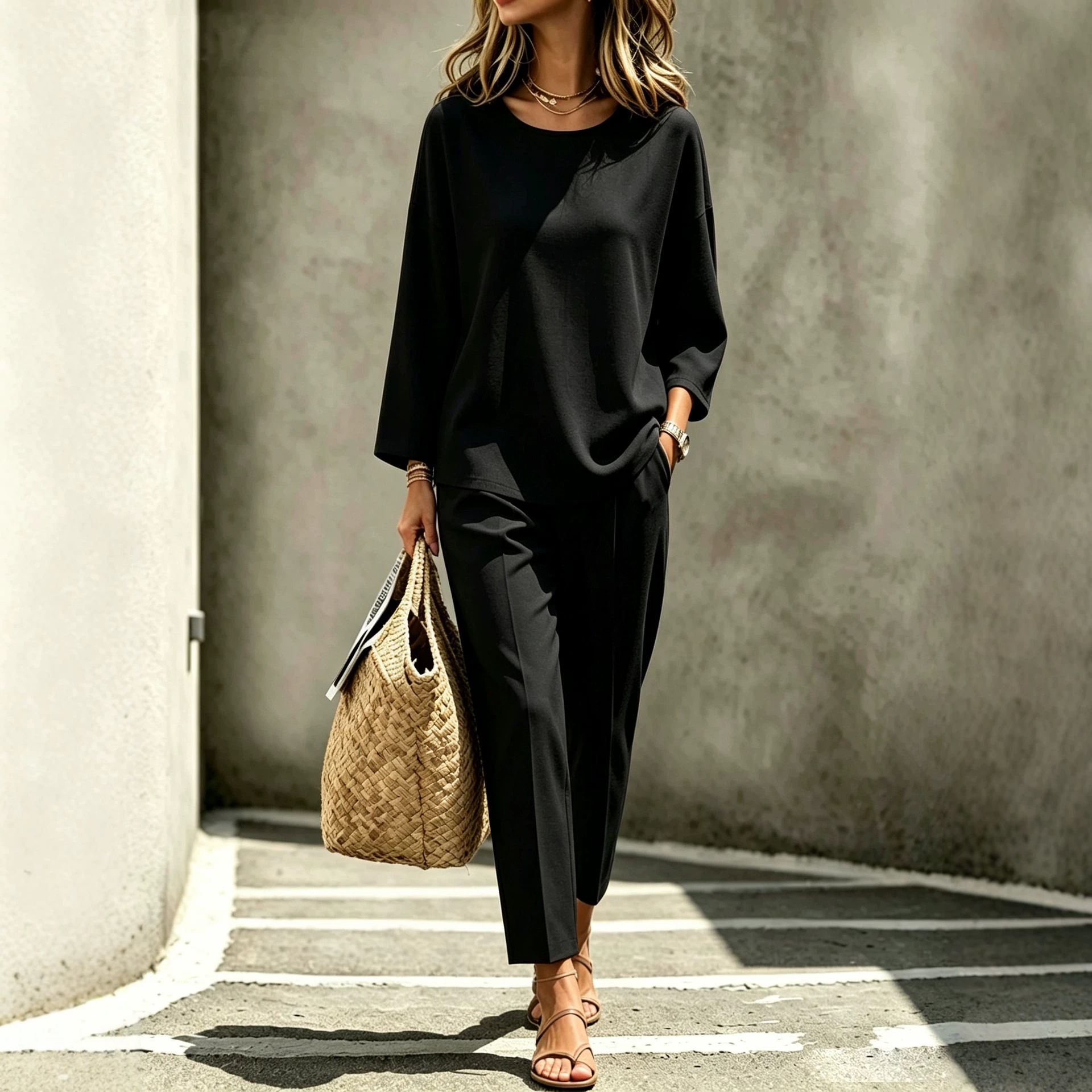 Women's Urban Long-Sleeve Top and Pants Two-Piece Set