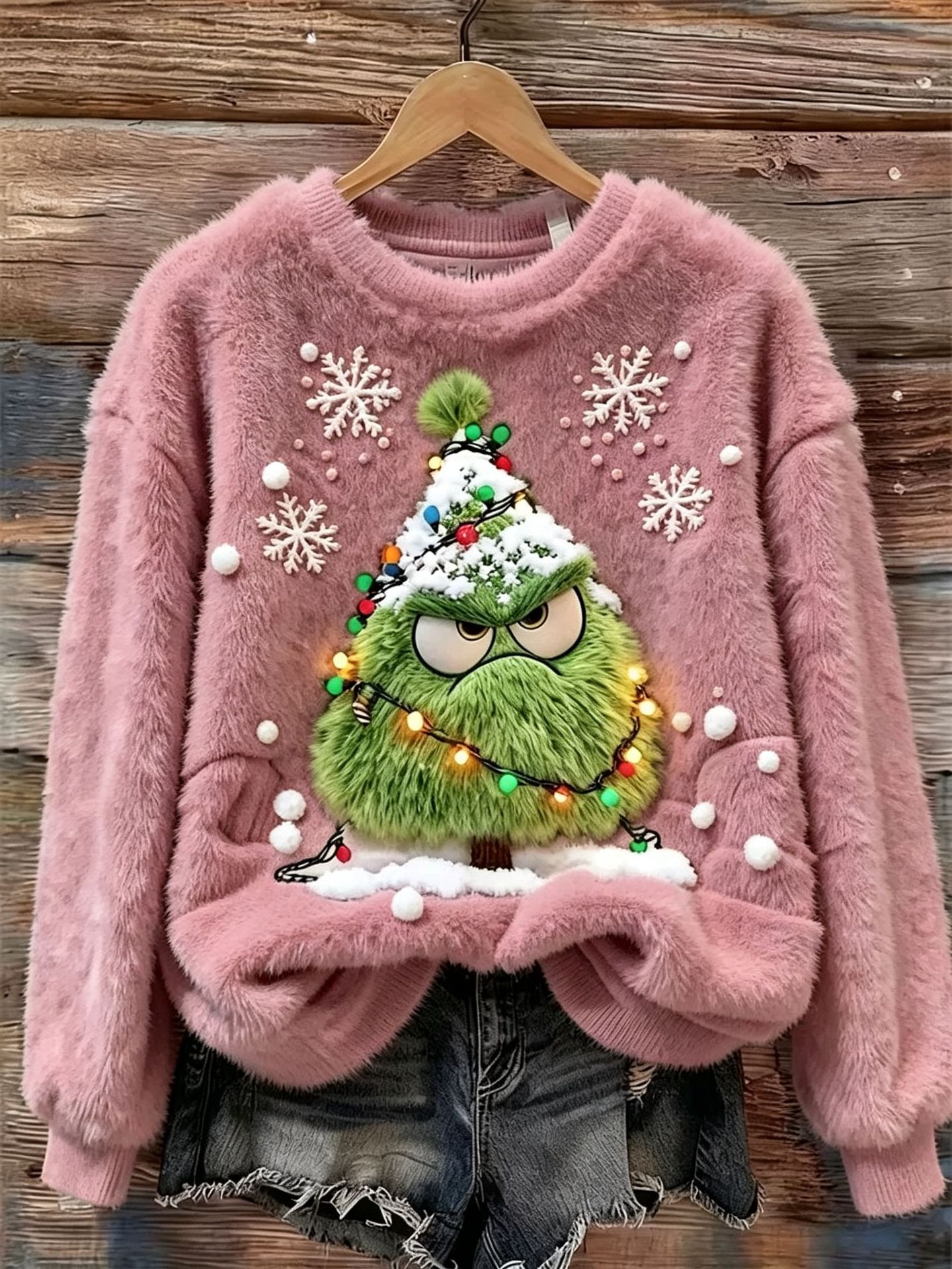 Goblin Snowflake Print Long-Sleeve Pullover Fleece Sweatshirt