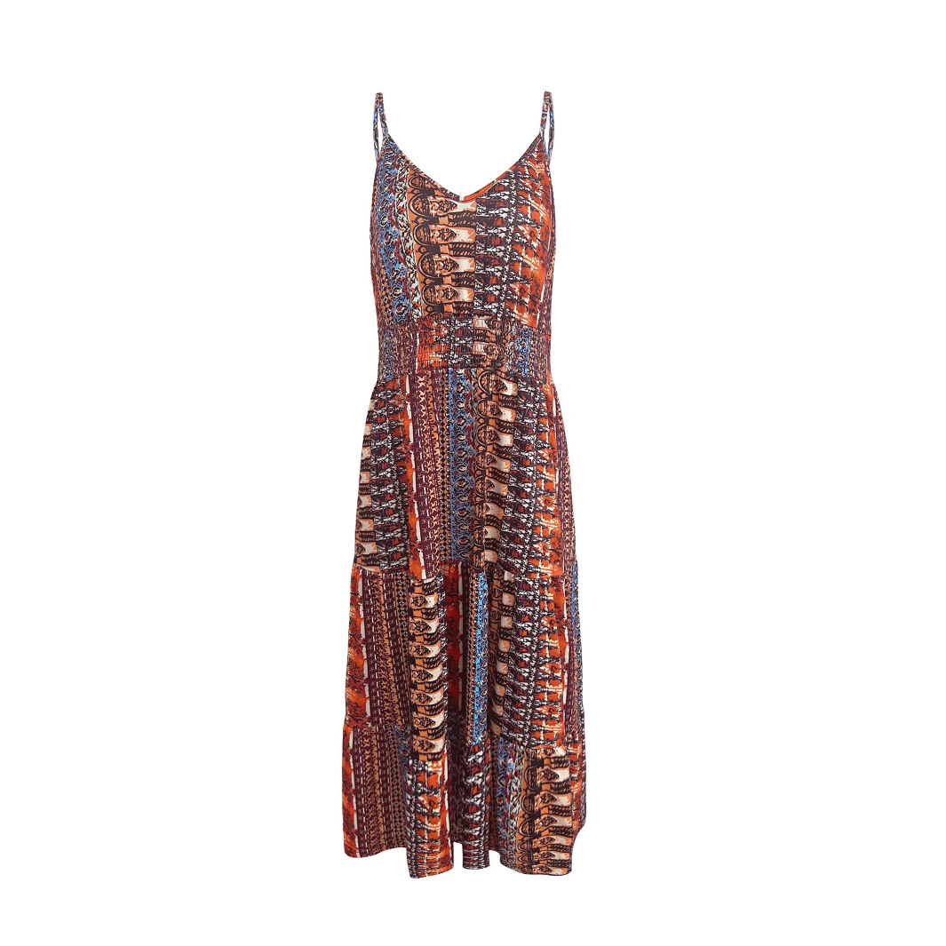 Women's Summer Printed V-Neck Backless Sleeveless Cami Dress