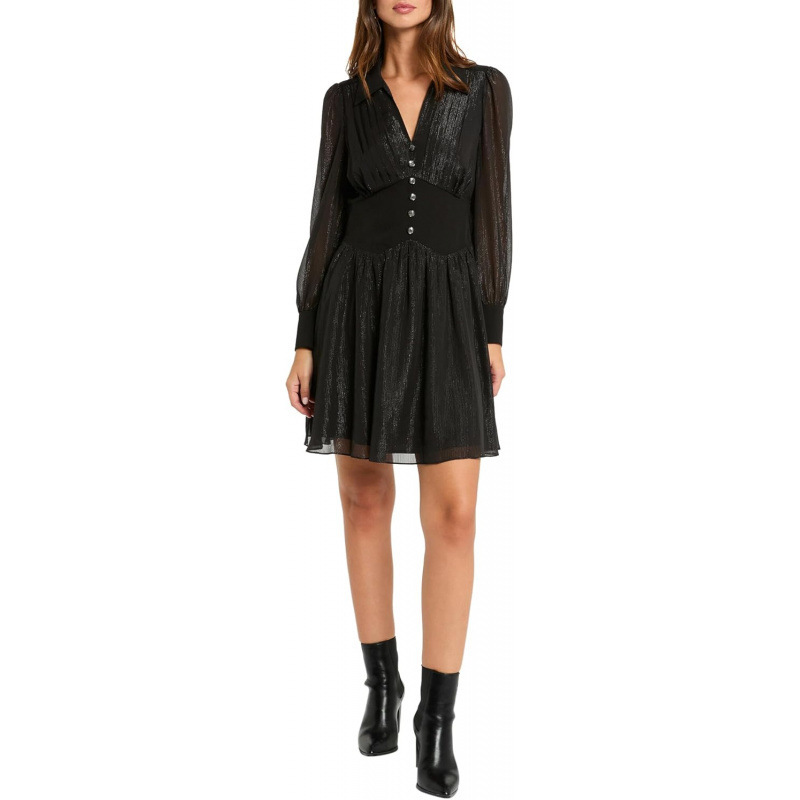 Elegant Collared Long Sleeve Midi Dress