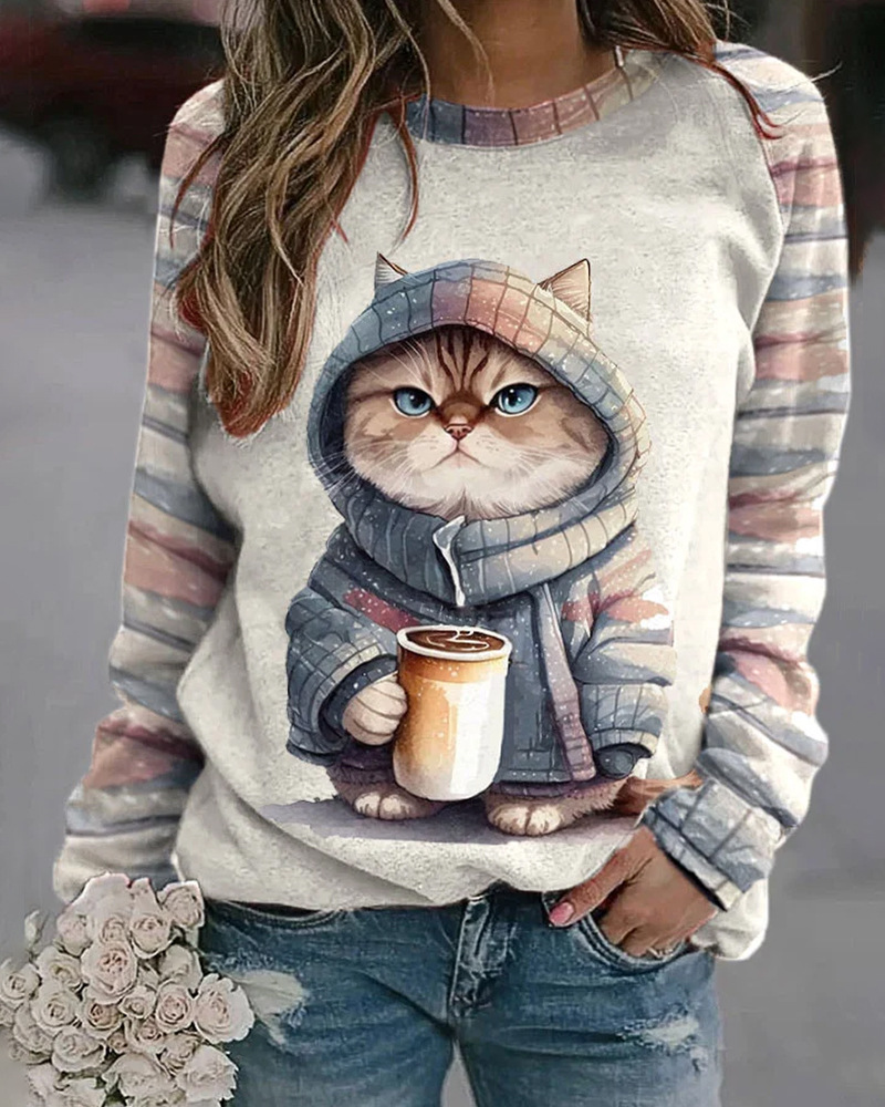 3D Digital Print Raglan Sleeve Crewneck Long Sleeve Sweatshirt for Women