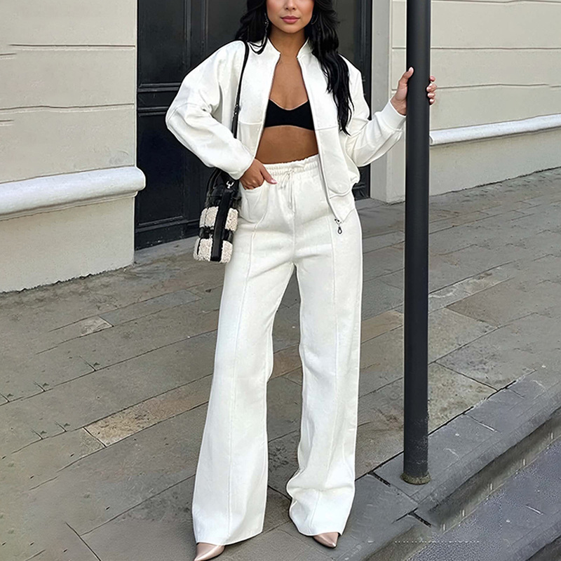 Women's Casual Solid Zip-Up Hoodie and Pants Set