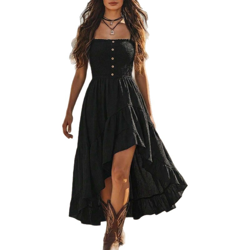 Bohemian Smocked Waist Midi Dress Sleeveless A-Line