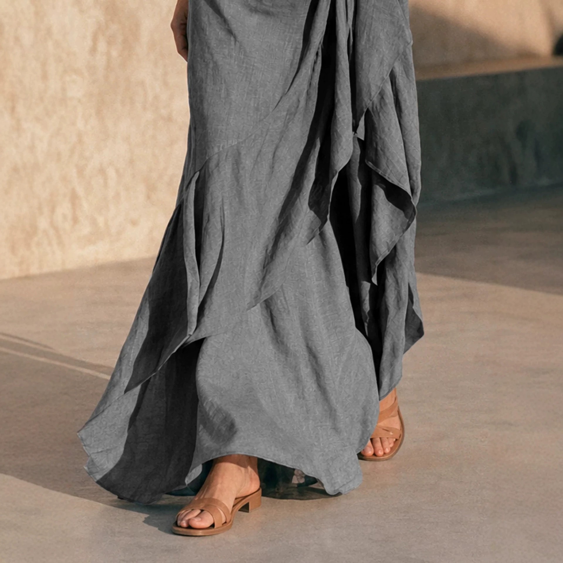 Off-Shoulder Batwing Sleeve Asymmetrical High-Waist Maxi Dress