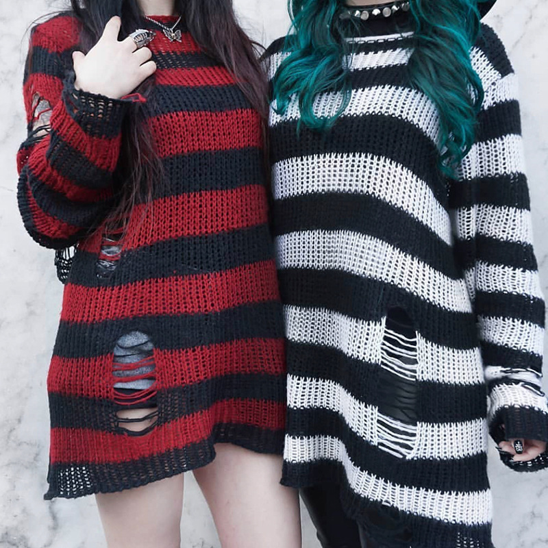 Mohair-Blend Striped Oversized Pullover Sweater Women's Mid-Length Knit
