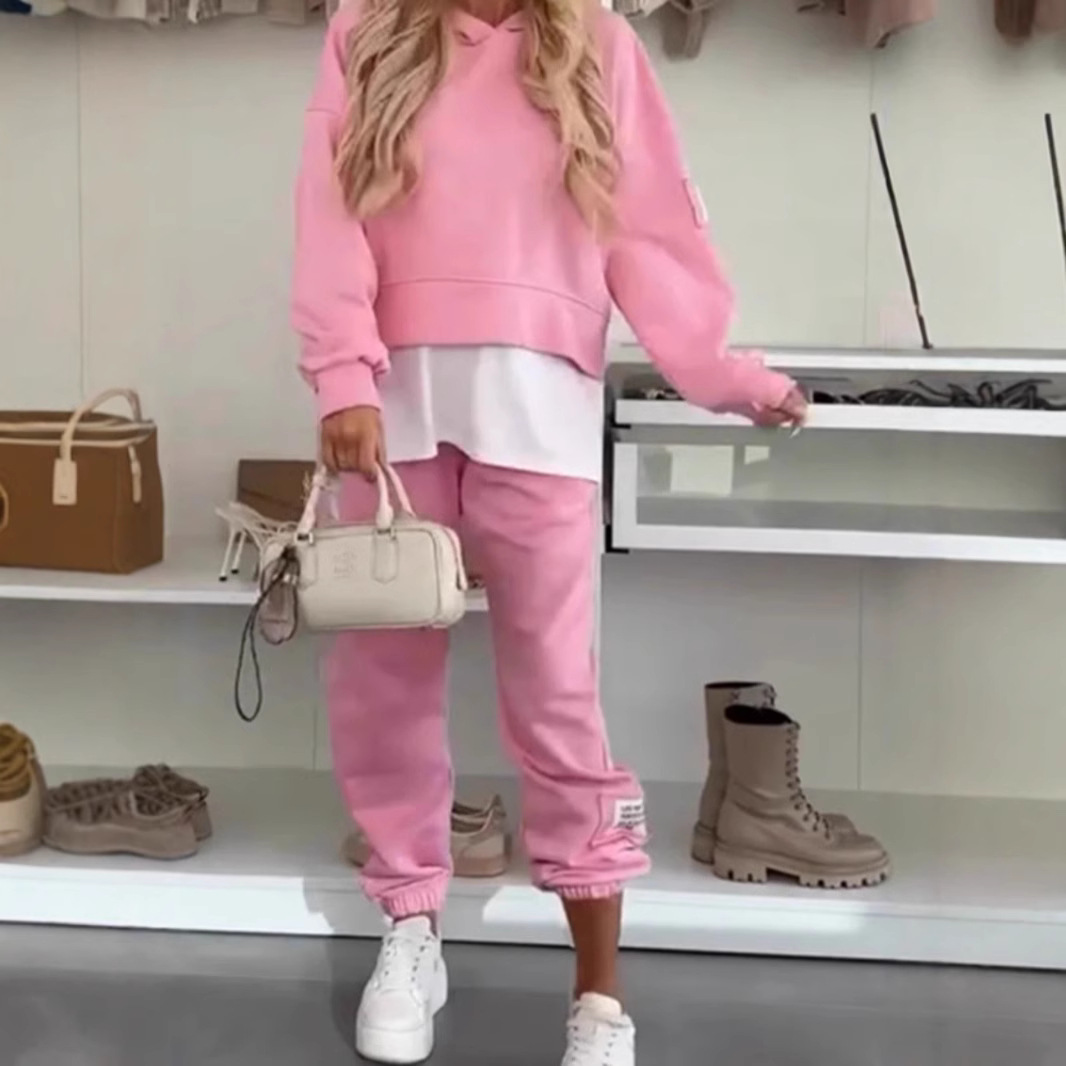 Women's Hooded Colorblock Casual Tracksuit Set Long Sleeve