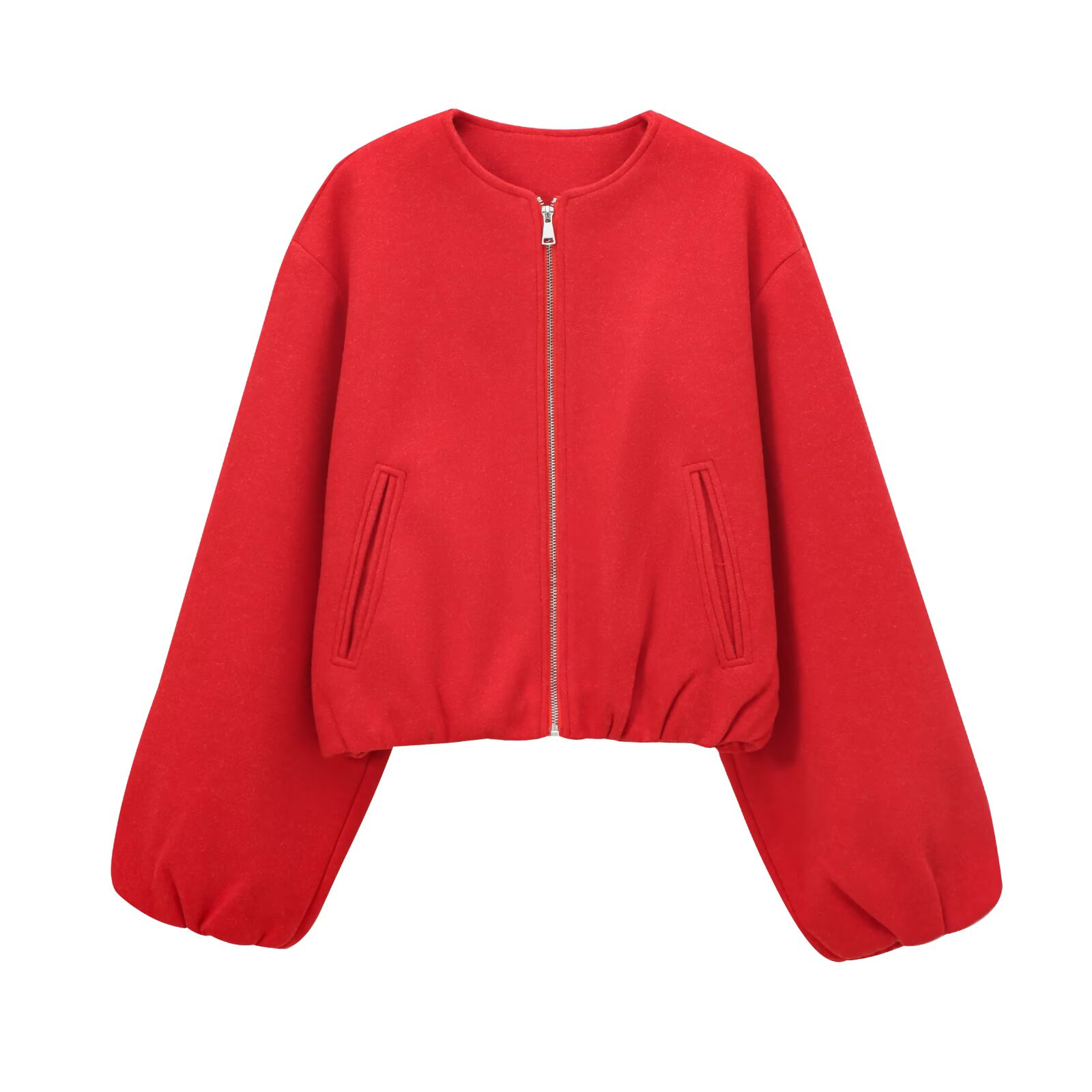 Women's Soft Cropped Bomber Jacket with Round Neck