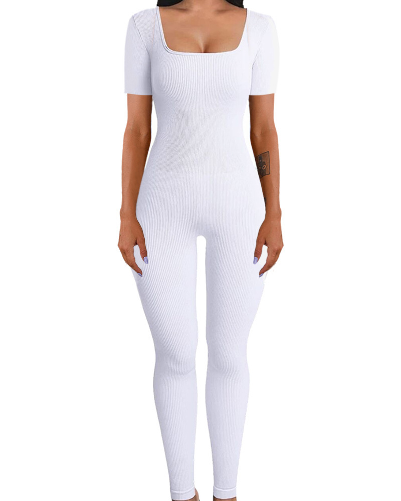 Women's Ribbed Square Neck Bodysuit Slimming Long Sleeve