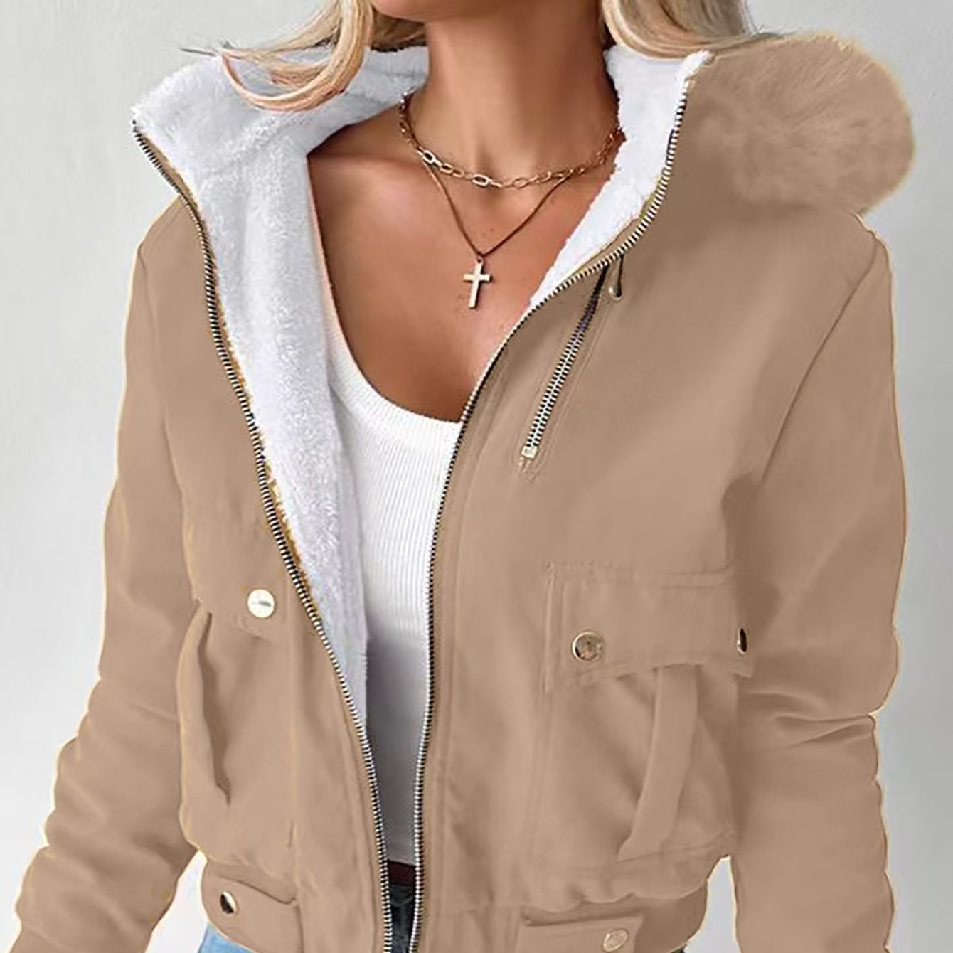 Women's Fleece-Lined Hooded Casual Jacket