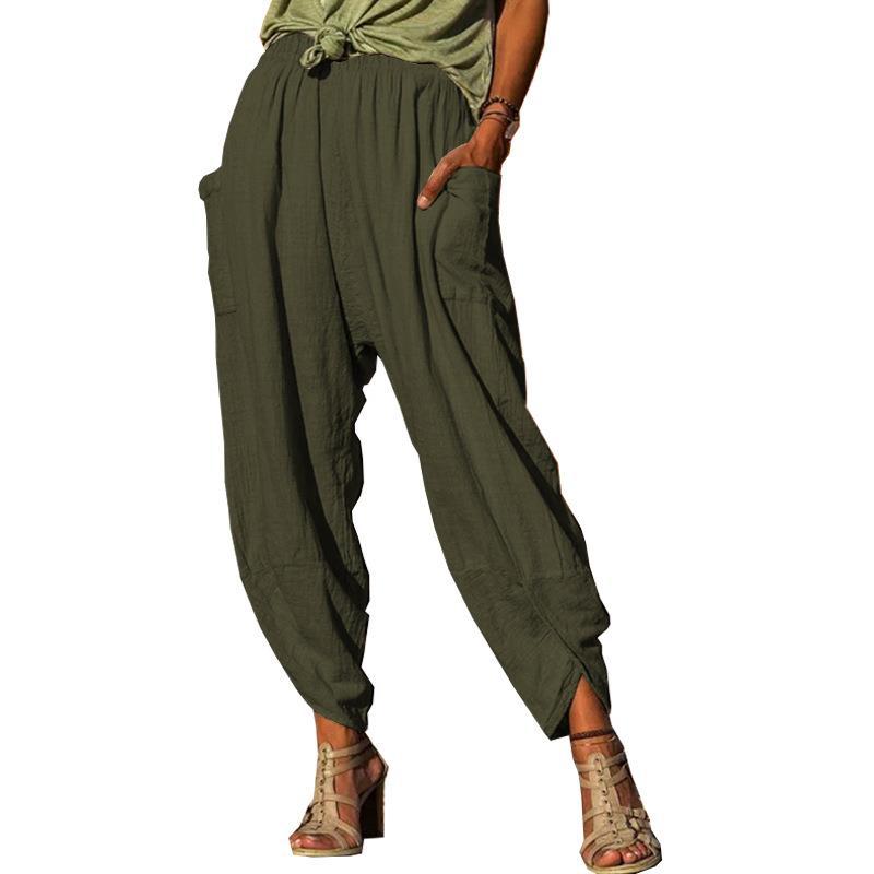 Women's Casual Cotton-Linen Harem Pants Loose Bohemian Long Pants