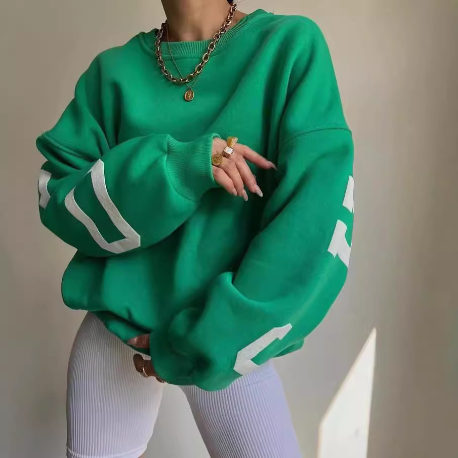 Women's Casual Printed Thick Pullover Long-Sleeve Sweatshirt