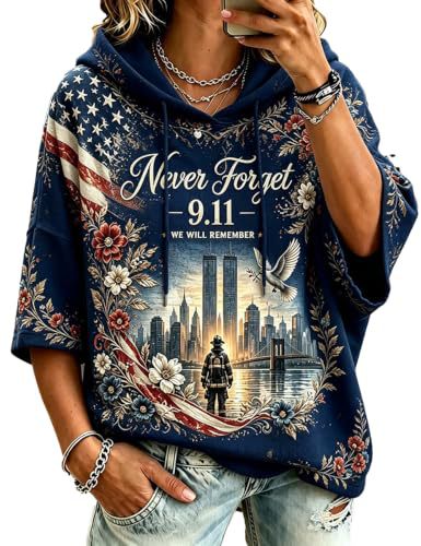 Women's Casual Hoodie with American Twin Towers Print