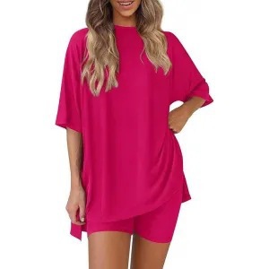 Women's Solid Color Loose Fit Pajama Set Casual Loungewear